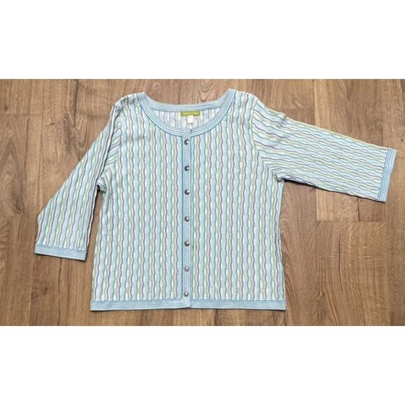 Sigrid Olsen Cardigan Women’s Size XL Silk Blend Sweater Striped Shimmer - Picture 2 of 8